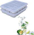Tvmania Ice Cube Trays Set of 2, 15-Cube Silicone Molds with Removable Lids | Stackable, easy release, BPA-free, reusable, for freezer and whiskey