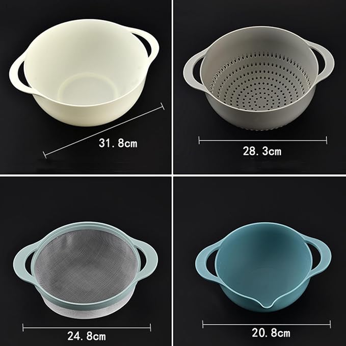 Mixing Bowls, Nesting Baking Bowls with Colander & Fine Mesh (Pebble-8PCS) | BPA-Free, Lightweight, Impact-Resistant, Rinse, Drain, Measure, Repeat, Colorful — Without the Risk.