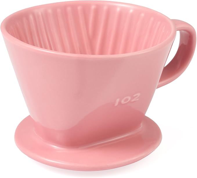 Pour Over Coffee Dripper, Ceramic Pour Over Coffee Maker, Pink | 3 Holes Flat Bottom, Easy Manual Brew Maker, Porcelain Slow Filter Cone for Travel, Camping, Office, Home