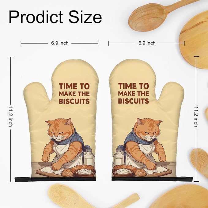 DYJYBMY Time to Make The Biscuits Funny Cat Oven Double Mitts (One Pair), Cute Kitchen Gadgets for Pet Lover, Housewarming Gifts for Cat Mom Dad, Bake Lover Gifts for Mom Dad Wife Husband Sister BFF
