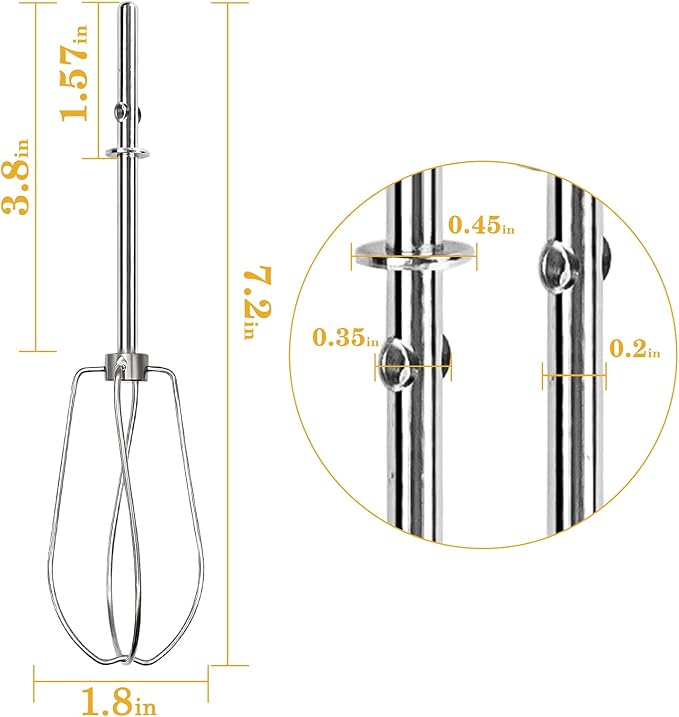 Hand Mixer Beaters Attachments for KitchenAid, KHM2B, Stainless Steel | WPW10490648 W10490648 Replacement Beaters for Kitchen Aid KHM Handheld Mixer, Easy Installation, Dishwasher Safe, Mix Easily