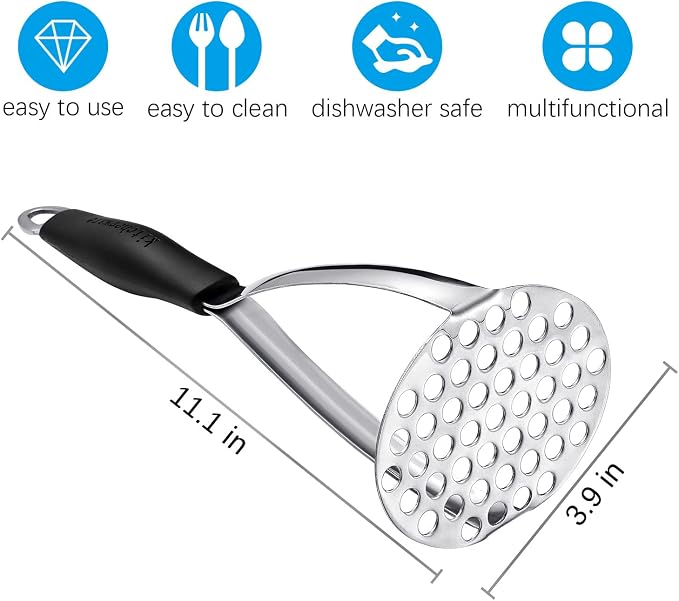 Joyoldelf Heavy Duty Stainless Steel Potato Masher with Potato Peelers, Masher Kitchen Tool & Food Masher/Potato Smasher with Silicone Handle, Perfect for Bean, Vegetable, Fruits, Avocado, Meat