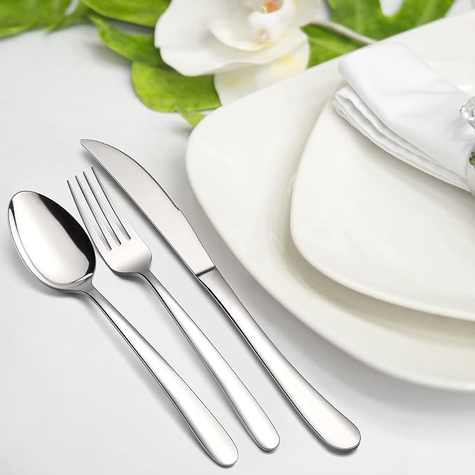 HaWare Heavy Duty Silverware Set, 45PCS Flatware with Serving Utensils