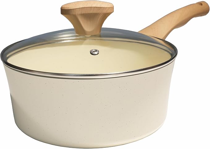 Nonstick Ceramic Saucepan with Lid 2QT. | German Greblon Ceramic Nonstick Coating, Non Toxic Sauce Pot, PTFE, PFOA & PFAS Free, Induction Compatible.