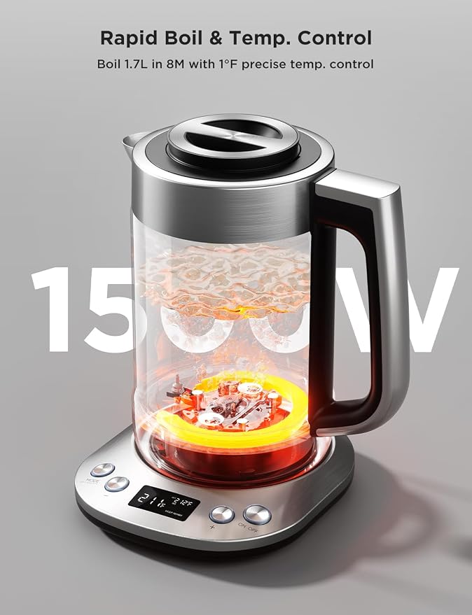 GoveeLife Smart Electric Kettle with Tea Infuser for Loose Leaf, 1.7 L Electric Tea Kettle with Brewing Program, Variable Temperature Control, 2 H Keep Warm & Auto Shut off, BPA Free, Sliver | Electric Tea Kettle with Brewing Program, Variable Temperat...