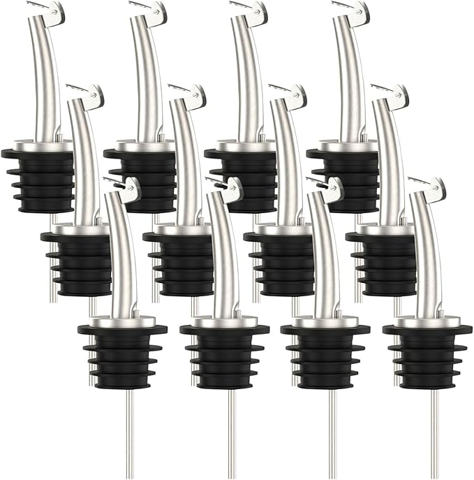 12 Pcs Oil Spout Liquor Bottle Pourer Spouts for About 3/4" Bottle Mouth | Stainless Steel Olive Oil Dispenser Spout Liquor Bottle Pourer with Flip Top