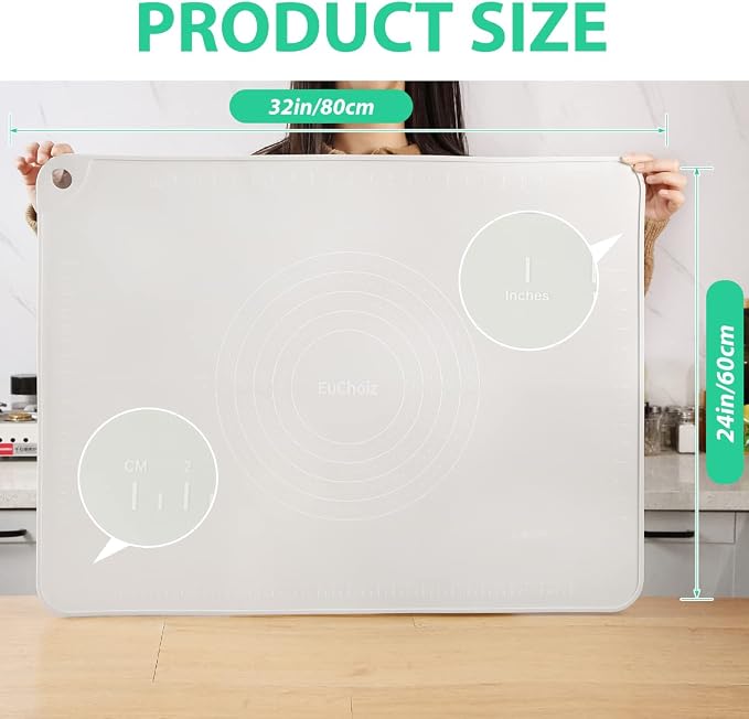 Silicone Pastry Mat 32"*24" Extra Thick Non Stick Baking Mat Food Grade Silicone Dough Rolling Mat with Edge Heightening Large