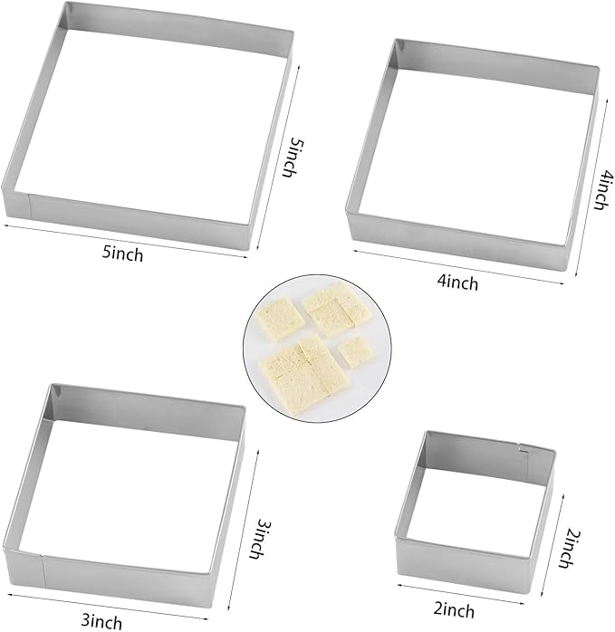 Square cookie cutters ANCKNE Stainless Steel Rectangle Biscuit Molds Square Pastry Molds Fondant Cake Cookie Cutter Set (2 "and 3" and 4 "and 5") 4pcs