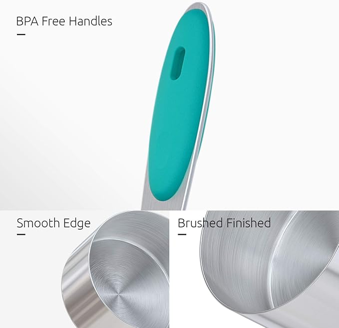 U-Taste Measuring Cups Spoons Set, 18/8 Stainless Steel, 10Pcs, Teal | Upgraded Thickened Handle, Reinforced Welded Joints, Nested Stackable Design, Metal Measure Set for Kitchen Baking Cooking