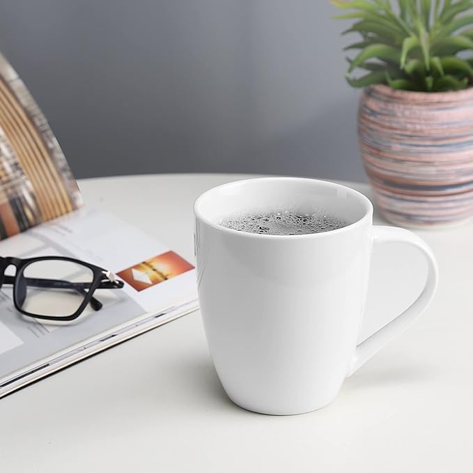 Mfacoy White Coffee Mugs Set of 4, 16 Ounce Mug with Handles, Ceramic Coffee Cups, Porcelain Mugs Sets, Large Coffee Mugs for Coffee, Tea, Hot Cocoa, Milk, Microwave and Dishwasher Safe
