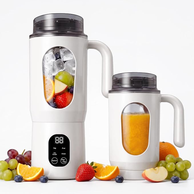 20 oz Portable Blender, 12-Blade USB-C Rechargeable, White | Personal mixer cup with handle for shakes, smoothies, protein drinks, fruit and small ice, self-cleaning design