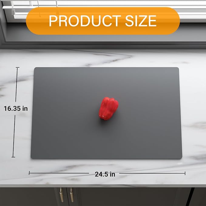 2-Pack Silicone Counter Mats 24”x16”, Grey | 1.5mm thick silicone counter protector, heat resistant & non-slip. Works for air fryer, hot pots, pans and coffee maker.