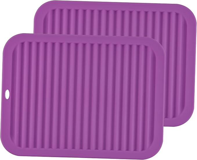 Silicone Trivets for Hot Dishes, Pots and Pans, Hot Pad 9" X12 for Kitchen, Multi-Purpose Trivet Mat, Heat Resistant Mat for Quartz Counter & Table, Silicone Pot Holders Set 2 Purple