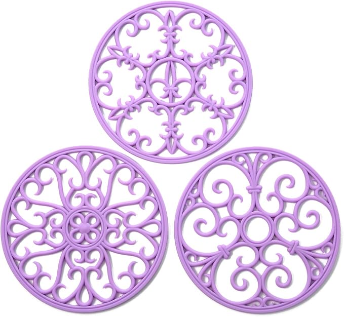 Silicone Trivet Mat - Non-Slip & Heat Resistant Kitchen Pads for Countertops & Table - Trivets for Hot Dishes & Cookware - Pot Holder for Pots & Pans - Light Purple, Set of 3
