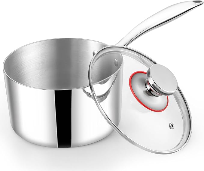 TeamFar 3qt Saucepan with Lid, Stainless Steel Tri-Ply Sauce Milk Pan | Small Cooking Pot with Ergonomic Handle, for Induction/ Gas/ Electric/ Ceramic, Healthy & Dishwasher Safe