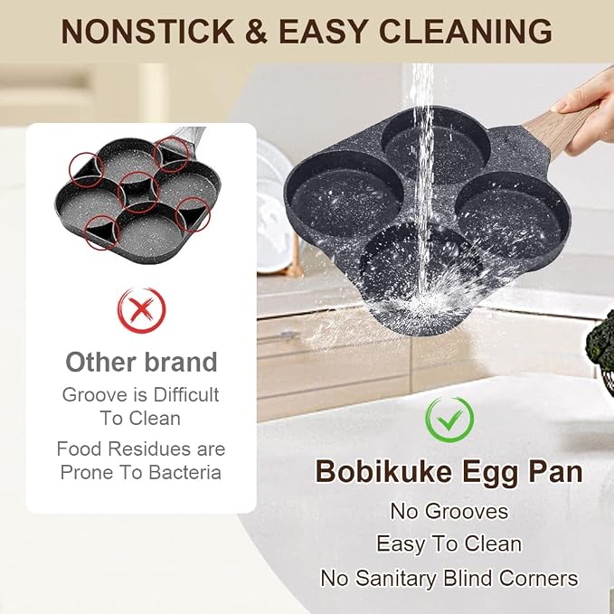 Fried Egg Pan, 4 Cups Egg Frying Pan Nonstick - Black | Egg Poacher Pan Mini Pancake Pan Burger Maker for Breakfast, Aluminum Alloy