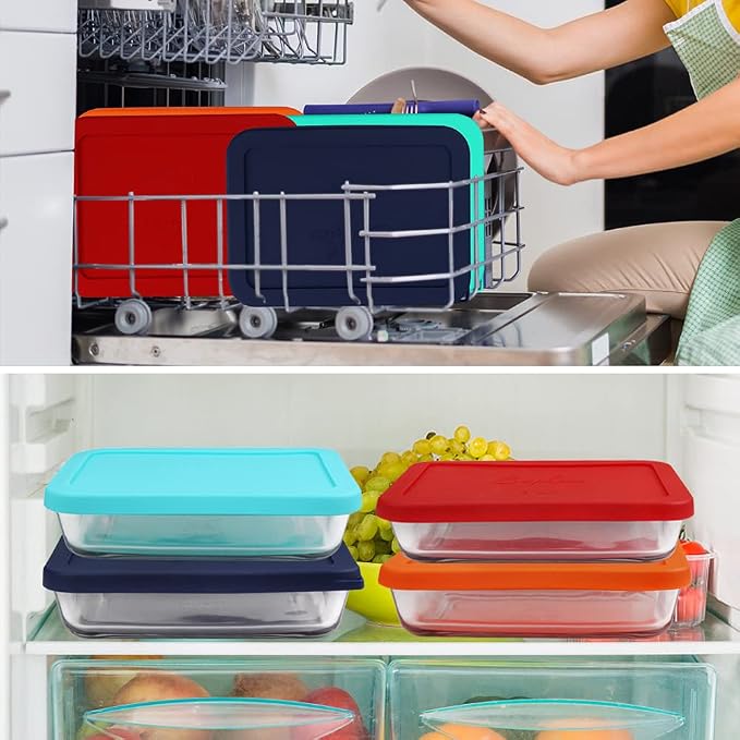 Sophico 6 Cup Rectangle Silicone Airtight Replacement Lid for Pyrex 7211-PC | Food Grade Silicone, Leakproof、Airtight Lids, Dishwasher Microwave Safe(4 pack)