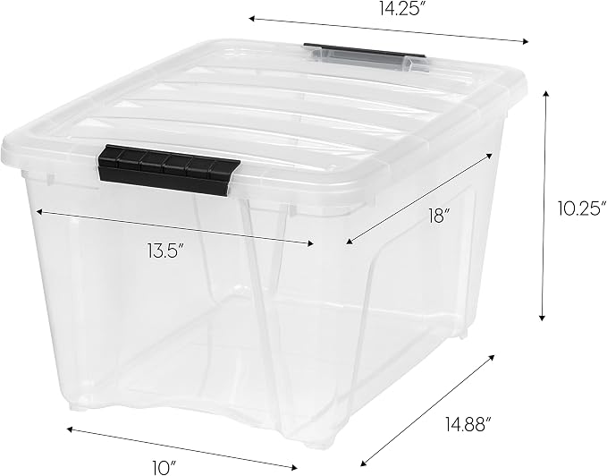IRIS USA 6-Pack 32 Quart Storage Bins with Lids, Clear | Transparent design makes contents easy to find. Great for linens, décor, closet storage, and supplies. Nestable design saves