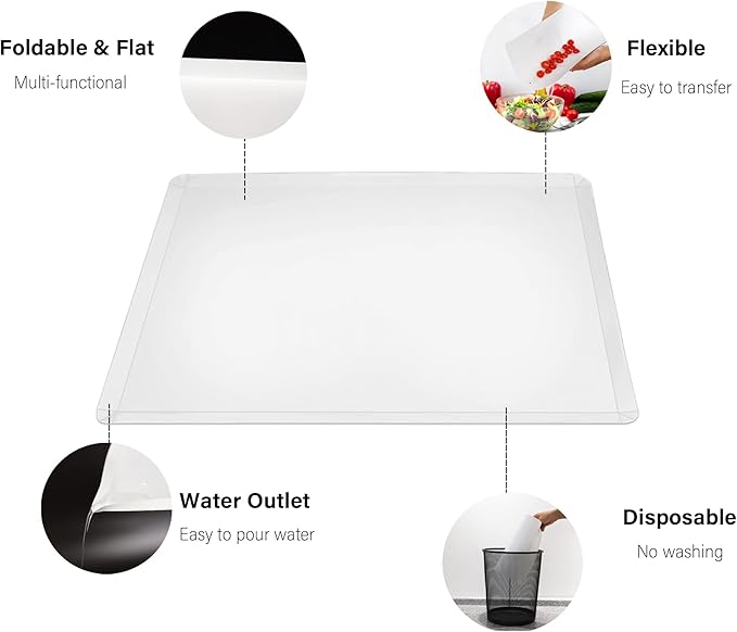 ZVP Disposable Cutting Boards 30 Count, Collapsible Cutting Board Sheet with Built-in Crease, Flexible Plastic Cutting Mat for Kitchen and Commercial Use, 17 x 12 In White