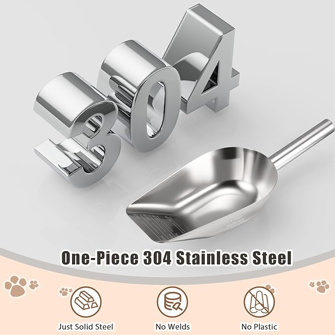 Matel pet dog cat food measuring scoop 1 cup,Food-grade 304 stainless steel material,Long handle and dishwasher-safe