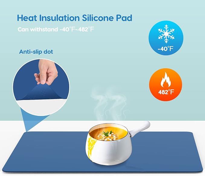 Extra Large Silicone Mat 35.3"x23.5"x0.08", Multipurpose Silicone Mat Thick Heat Resistant Mat Shipped Rolled Up Kitchen Counter Mat Waterproof Nonslip Mats for Kitchen Counter Blue | Extra Large, Heat Resistant, Waterproof, Nonslip, Multipurpose Count...