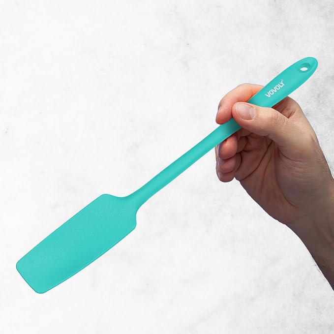 2-Pack Vovoly Silicone Jar Spatula, Long Handle Jar Spatulas, High Heat Resistant Small Rubber Spatula, Seamless Design, Stainless Steel Core, BPA Free, Teal