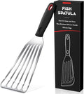 Stainless Steel Fish Spatula, Flexible and Thin Edge, Fish Turner for Kitchen Use, Slotted Mental Spatula with Heat Resistant Silicone Handle