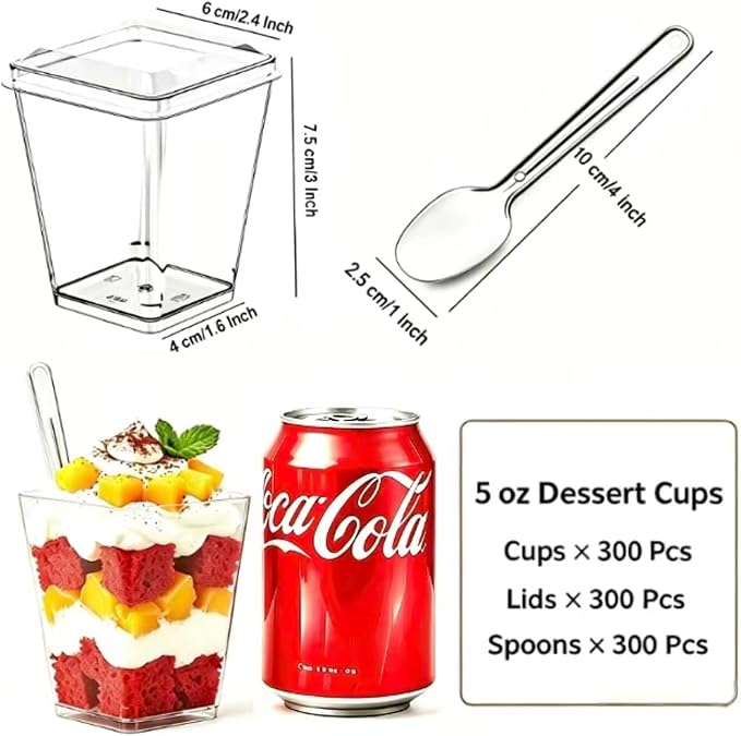 600 Pcs 5 oz Dessert Cups with Lids & Spoons, Reusable Clear Plastic Parfait & Appetizer Cups, Mini Dessert Shooters for Pudding, Yogurt, Jello, Ice Cream, Trifle & Fruit - For Party & Wedding