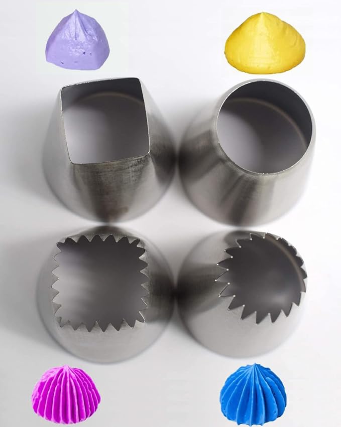 Eclair Piping Tips Set, 4 Extra Large Pastry Tips for Cakes & Churros