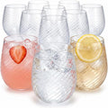 Oojami 40 Pack 12 oz Disposable Wine Glasses Stemless Ribbed Plastic Cups | Shatterproof Unbreakable BPA-Free, Recyclable Reusable Cocktail Champagne Whiskey Wine Cups for Wedding Birthday Party