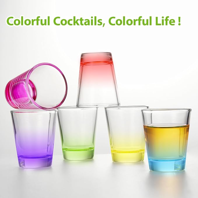 Qipecedm 6 Pack Heavy Base Shot Glasses Set, 1.6 oz Colorful Shot Bulk, Clear Shot Glass, Tequila Cups Small Glass, Shot Glasses for Whiskey, Tequila, Vodka, Spirits & Liquors