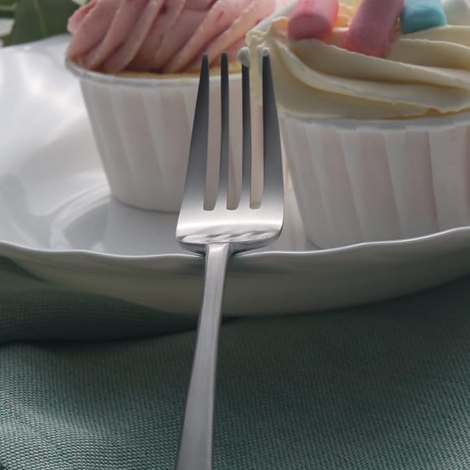 Alata Bailey 40-Piece Forged Stainless Steel Flatware Set Cutlery Set, Service for 8, Matte Satin Finish, Dishwasher Safe