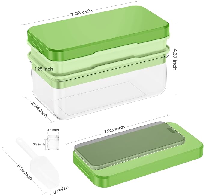 Ice Cube Tray with Lid and Bin, Easy Release 56 Cubes for Freezer | Food-grade BPA-free PP and ABS. Ice cubes for fruit, cocktails, iced coffee. Space-saving stackable with scoop