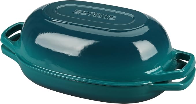 EDGING CASTING Enameled Cast Iron Oval Dutch Oven Pot with Lid, Dutch Oven for Sourdough Bread Baking, Bread Oven, Bread Dutch Oven, Oval Bread Pan, 5qt, Darkcyan