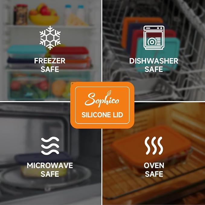 SOPHICO 3 Cup Rectangle Silicone Replacement Lids for Pyrex 7210-PC Glass | Food Grade Silicone, Leakproof、Airtight Lids, Dishwasher Microwave Safe