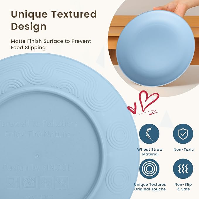 40-Piece Dinnerwave Sets, Service for 8, Wheat Straw Dinnerware Set - Plates and Bowls Set with Cups, Lightweight Microwave and Dishwasher Safe Dish Set for Dinner, Outdoor - Multi Light