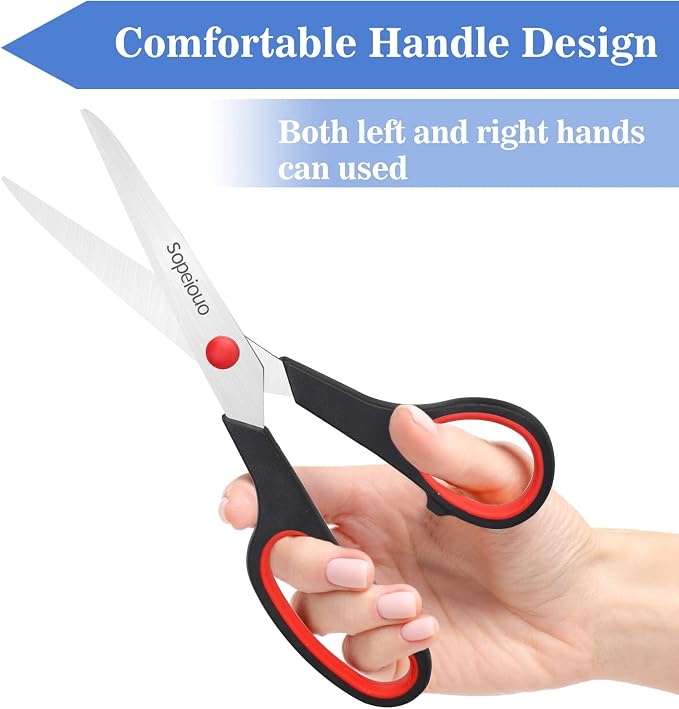 24 Pack 8” Scissors, Sharp Stainless Steel Comfort Grip for Everyday Use | Right/Left Hand, All Purpose Scissor for Office Home School Craft Sewing Fabric Supplies, High/Middle School Student Teacher