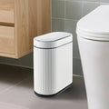 ELPHECO Slim Bathroom Trash Can with Lid, 2 Gallon White Black | Smart Garbage Can, Plastic Wastebasket, Narrow Garbage Bin, Waterproof Bathroom Decor for Bedroom