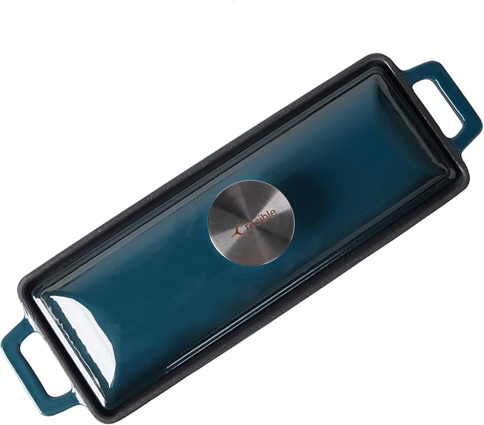 Crucible Cookware Enameled Cast Iron Bread Pan with Lid - Dark Teal Blue - Oven Safe Form for Baking and Cooking - Loaf Pan
