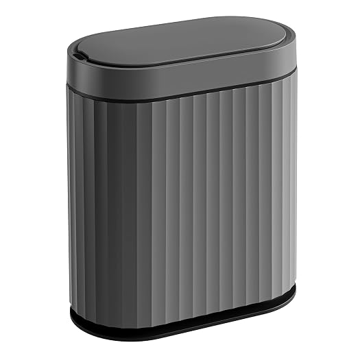 ELPHECO Bathroom Trash Can with Automatic Lid, 2 Gallon, Cement Grey Black | Motion Sensor Garbage Can, IPX5 Waterproof Slim Plastic Wastebasket, Smart Trash Bin for Bedroom, Bathroom and Office