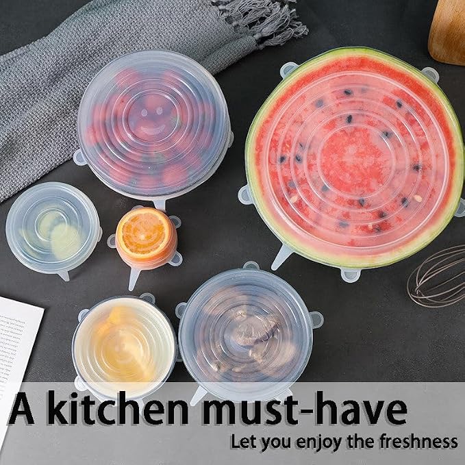 Silicone Stretch Lids, 6 Pcs, 3.75in | Reusable and Durable, Silicone Container Covers, Food Storage, Expandable Bowl Covers, Dishwasher & Freezer Safe
