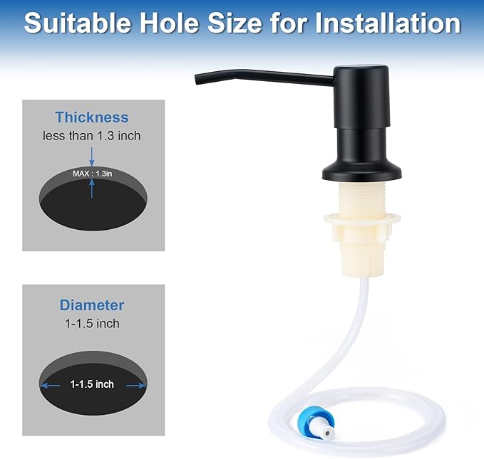 Soap Dispenser for Kitchen Sink, Countertop/Built in Dish Soap Dispenser | Sink Soap Dispenser with Stainless Steel Pump and 47" Silicone Extension Tube Kit, No Need to Frequent Refills-Matte Black