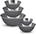 WHYSKO Stainless Steel Mixing Bowls Set, 5-Piece Meal Prep & Food Storage | .75, 1.5, 3, 4 & 5 Quart Metal Mixing Bowls Set for Prep, Serving, Baking & Food Storage, Ecofriendly, Dishwasher Safe, Grey