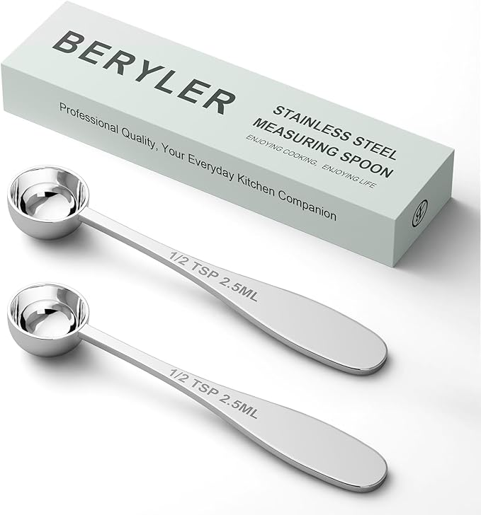 2PCS 1/2TSP(2.5ML) Measuring Spoon, 18/8(304) Stainless Steel Tablespoon | Precise, Food-Grade, ‌Rust-Free, Sturdy & Durable, Dishwasher-Safe
