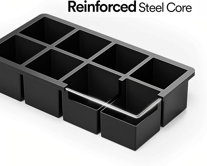 Ice Cube Molds, 2 Pack Silicone Trays for 8 Large Square Cubes | Slow Melt Large Squares, Flexible Silicone Trays, Easy Release, 2 Pack, for Whiskey Cocktails Coffee & More