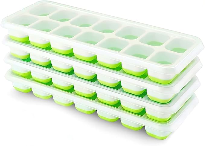 Ice Cube Trays 4 Pack, Airabc Silicone Ice Cube Trays with Removable Lid, Easy-Release Flexible 14-cube Ice Trays, LFGB Certified and BPA Free, Stackable Ice Trays with Covers for Cocktail, Freezer | Space-saving and stackable, LFGB certified and BPA f...