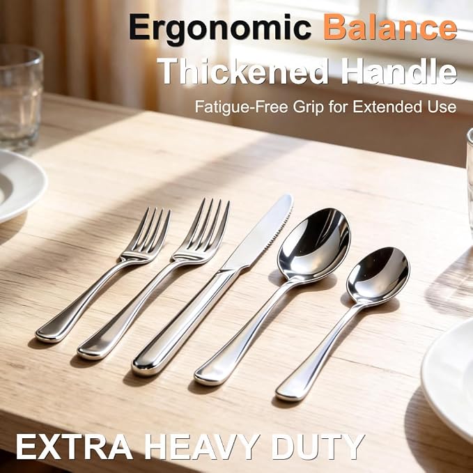 40-Pieces Silverware Set for 8, Heavy Duty Stainless Steel Flatware Set, Food-Grade Fork and Knife Set, Mirror Finish Cutlery Utensils Set for Home Kitchen Restaurant，Wedding, Party，Dishwasher Safe