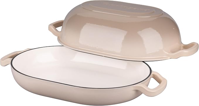 VORRINGARD Enameled Cast Iron Sourdough Bread Oven, Dutch Oven, Loaf Cast Iron Bread Pan for Homemade Bread Baking, Meatloaf Pan with Lid, 7QT, Latte