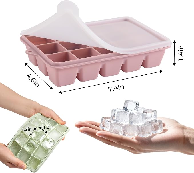 4 Pack Silicone Ice Cube Trays, Easy Release Ice Trays for Freezer with Lid | Reusable and Stackable Ice Trays for Freezer for Cocktail, Whiskey, Baby Food, BPA Free (green)