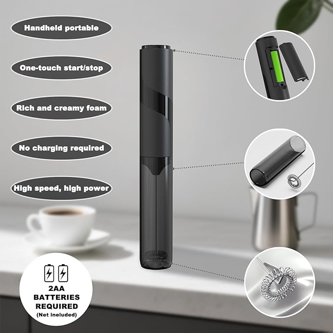 Milk Frother Handheld with Cover- 15-Second Silent Drink Mixer Wand | Travel Frother with ABS Sleeve, No Charging Required for Coffee, Matcha & Shakes